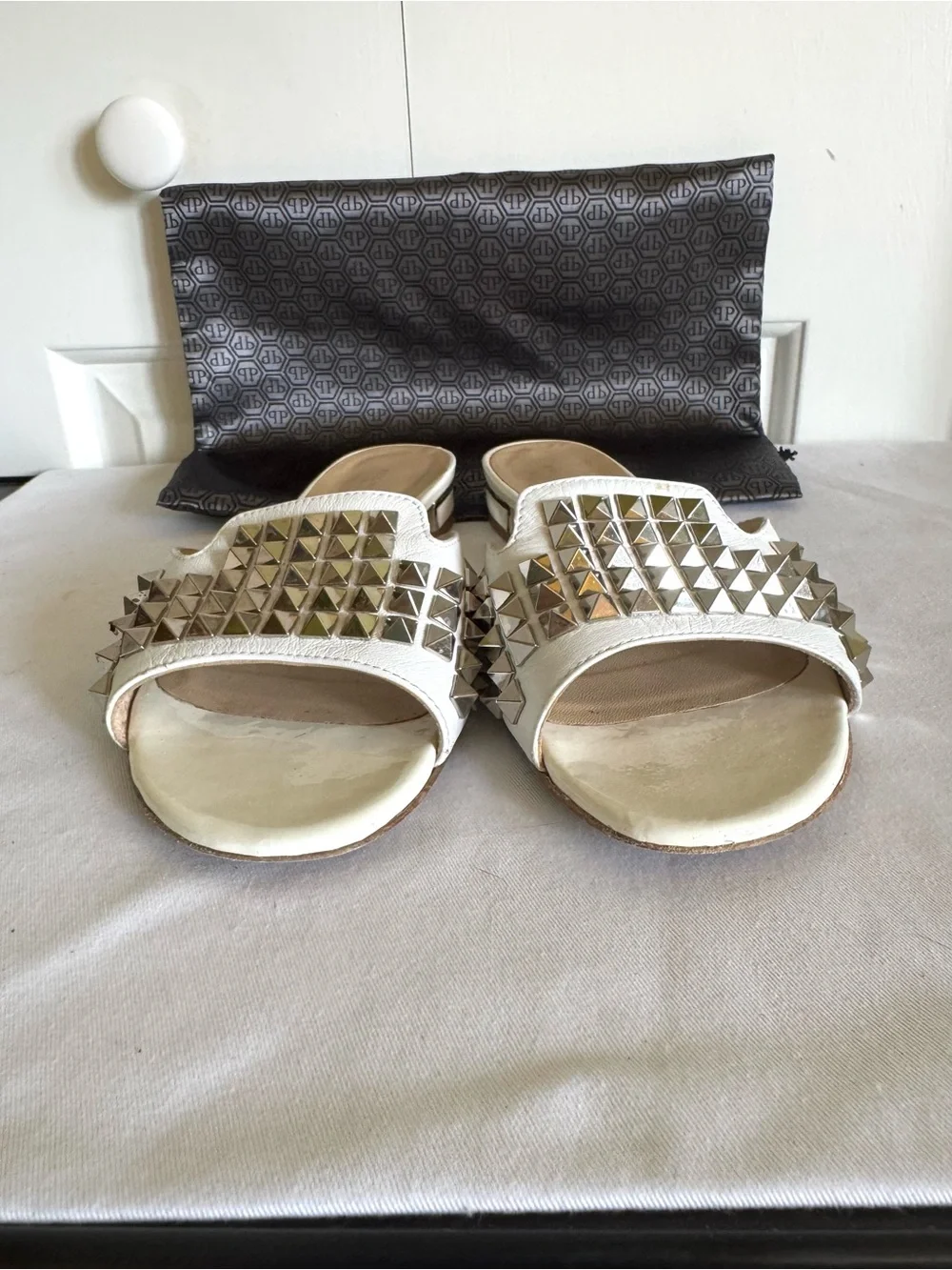 PHILIPPE PLEIN While Leather Studded Sandals 8.5 - Picture 4 of 8